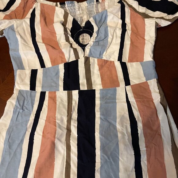 Sadie & Sage Striped Puff-Sleeve Mini summer Dress Smocked Back Multicolor - Picture 11 of 11